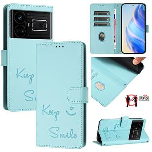 For Realme GT 5G / GT Neo 5G Smile Embossing RFID Leather Phone Case(Mint Green)