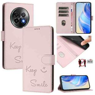 For Realme 13+ 5G Global Smile Embossing RFID Leather Phone Case(Pink)