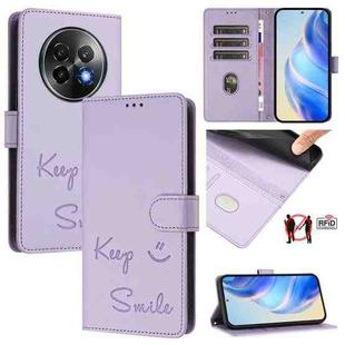 For Realme 13+ 5G Global Smile Embossing RFID Leather Phone Case(Light Purple)