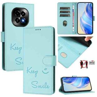 For Realme C63 5G Global Smile Embossing RFID Leather Phone Case(Mint Green)