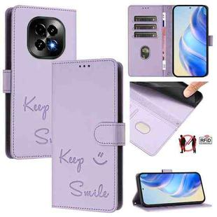 For Realme C63 5G Global Smile Embossing RFID Leather Phone Case(Light Purple)