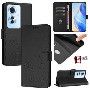 For OPPO Reno11 F 5G Global Smile Embossing RFID Leather Phone Case(Black)