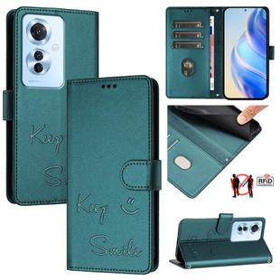 For OPPO Reno11 F 5G Global Smile Embossing RFID Leather Phone Case(Peacock Green)