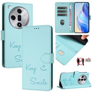 For OPPO Find X7 Smile Embossing RFID Leather Phone Case(Mint Green)