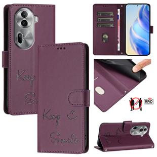 For OPPO Reno11 Pro 5G Global Smile Embossing RFID Leather Phone Case(Violet)