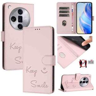 For OPPO Find X7 Ultra Smile Embossing RFID Leather Phone Case(Pink)