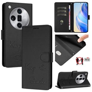 For OPPO Find X7 Ultra Smile Embossing RFID Leather Phone Case(Black)