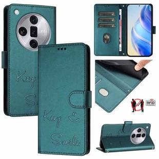 For OPPO Find X7 Ultra Smile Embossing RFID Leather Phone Case(Peacock Green)