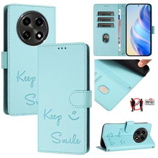 For OPPO A2 Pro 5G Smile Embossing RFID Leather Phone Case(Mint Green)