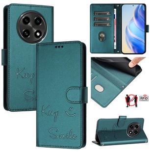 For OPPO A2 Pro 5G Smile Embossing RFID Leather Phone Case(Peacock Green)