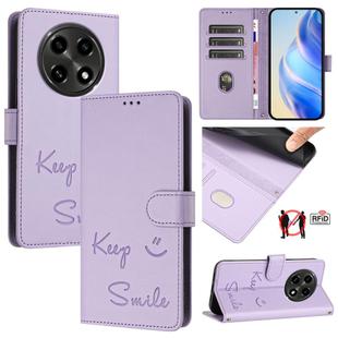 For OPPO A2 Pro 5G Smile Embossing RFID Leather Phone Case(Light Purple)