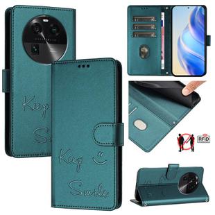 For OPPO Find X6 Smile Embossing RFID Leather Phone Case(Peacock Green)