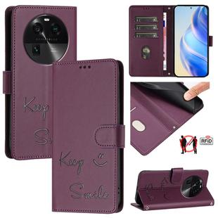 For OPPO Find X6 Smile Embossing RFID Leather Phone Case(Violet)