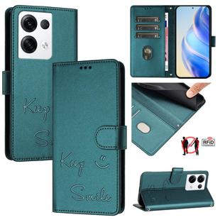 For OPPO Reno8 Pro 5G Global Smile Embossing RFID Leather Phone Case(Peacock Green)