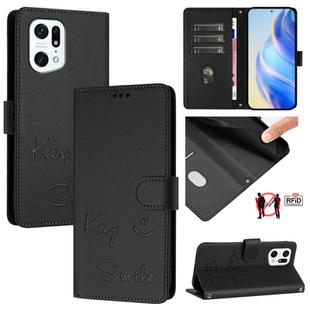 For OPPO Find X5 Smile Embossing RFID Leather Phone Case(Black)