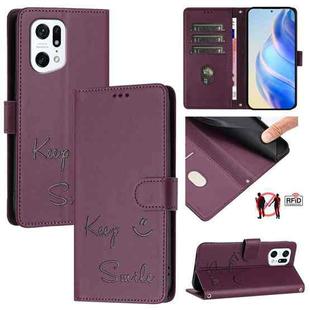 For OPPO Find X5 Smile Embossing RFID Leather Phone Case(Violet)