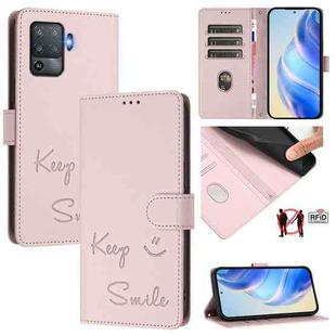 For OPPO F19 Pro / Reno5 F Smile Embossing RFID Leather Phone Case(Pink)