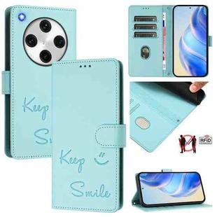 For OPPO Find X8 Pro Smile Embossing RFID Leather Phone Case(Mint Green)