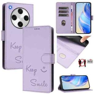 For OPPO Find X8 Pro Smile Embossing RFID Leather Phone Case(Light Purple)