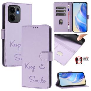 For OPPO Reno13 F 5G Smile Embossing RFID Leather Phone Case(Light Purple)