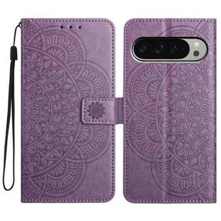 For Google Pixel 9 / 9 Pro Flower Embossed Leather Phone Case(Purple)