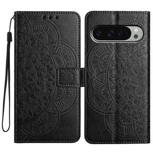 For Google Pixel 9 / 9 Pro Flower Embossed Leather Phone Case(Black)