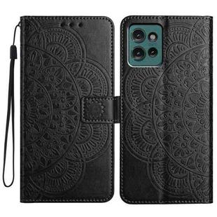 For Motorola Edge 50 5G Flower Embossed Leather Phone Case(Black)