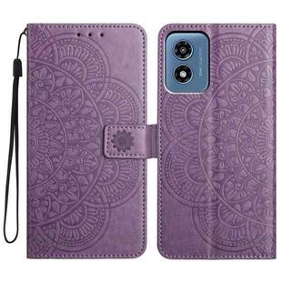 For Motorola Moto G Play 2024 Flower Embossed Leather Phone Case(Purple)