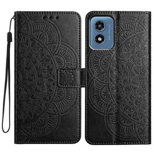 For Motorola Moto G Play 2024 Flower Embossed Leather Phone Case(Black)