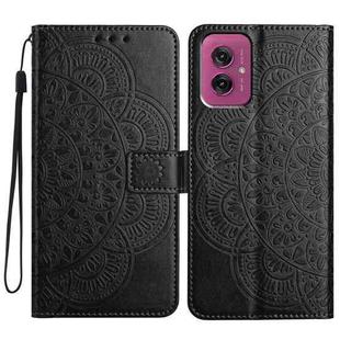 For Motorola Moto G55 Flower Embossed Leather Phone Case(Black)