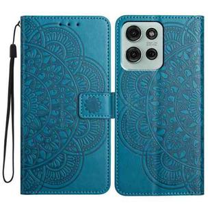 For Motorola Moto G75 5G Flower Embossed Leather Phone Case(Blue)