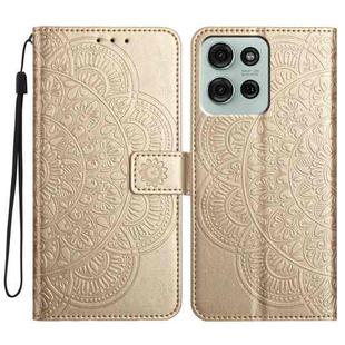 For Motorola Moto G75 5G Flower Embossed Leather Phone Case(Gold)