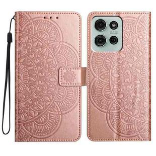 For Motorola Moto G75 5G Flower Embossed Leather Phone Case(Rose Gold)