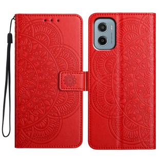 For Motorola Moto E15 Flower Embossed Leather Phone Case(Red)