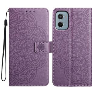 For Motorola Moto E15 Flower Embossed Leather Phone Case(Purple)