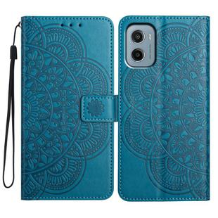 For Motorola Moto E15 Flower Embossed Leather Phone Case(Blue)