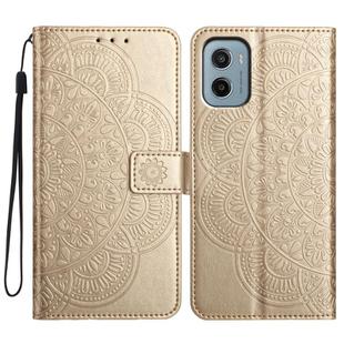 For Motorola Moto E15 Flower Embossed Leather Phone Case(Gold)