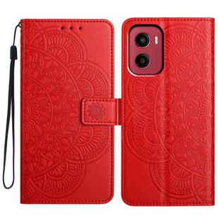 For Motorola Moto G05 Flower Embossed Leather Phone Case(Red)