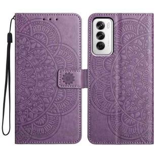 For OPPO Reno12 Global Flower Embossed Leather Phone Case(Purple)