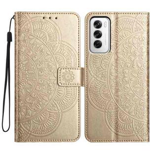 For OPPO Reno12 Global Flower Embossed Leather Phone Case(Gold)