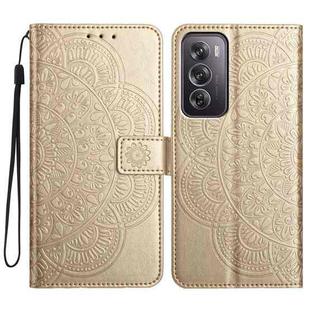 For OPPO Reno12 Pro Global Flower Embossed Leather Phone Case(Gold)