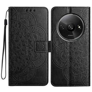 For Redmi A3 Flower Embossed Leather Phone Case(Black)