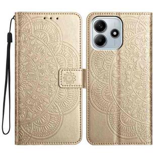 For Redmi Note 14 5G Flower Embossed Leather Phone Case(Gold)