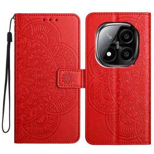 For Redmi Note 14 Pro+ 5G Flower Embossed Leather Phone Case(Red)