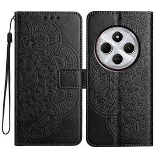 For Redmi A4 5G Flower Embossed Leather Phone Case(Black)