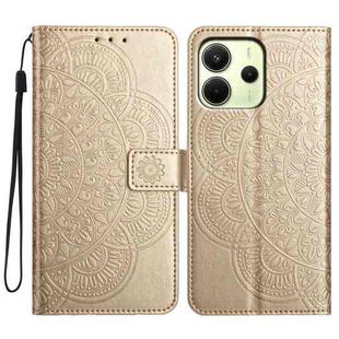 For Redmi Note 14 4G 164.84mm Flower Embossed Leather Phone Case(Gold)