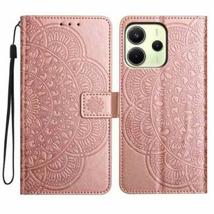 For Redmi Note 14 4G 163.25mm Flower Embossed Leather Phone Case(Rose Gold)