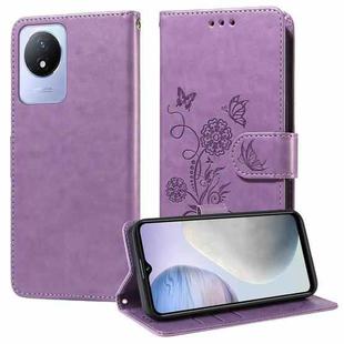 For vivo Y02 4G / Y11 2023 / Y02A Embossed Butterfly Flowers Leather Phone Case(Purple)