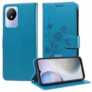 For vivo Y02 4G / Y11 2023 / Y02A Embossed Butterfly Flowers Leather Phone Case(Blue)