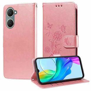 For vivo Y03 4G / Y18 / Y28s 5G Embossed Butterfly Flowers Leather Phone Case(Rose Gold)